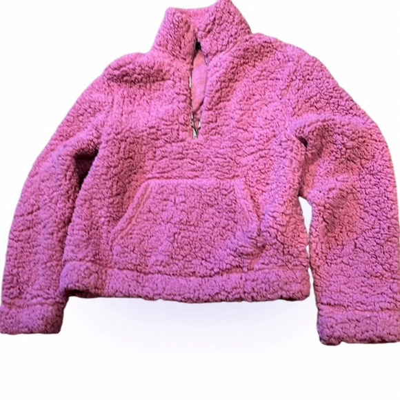 ShineStar Fushia pink plush Teddy Fuzzy Sherpa half zip Sweatshirt Sz L - Picture 15 of 15